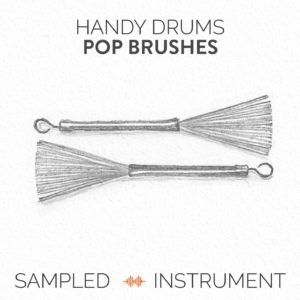 A poster depicting a pair of brushes across a snare drum used in this sampled virtual drumset plugin intrument.