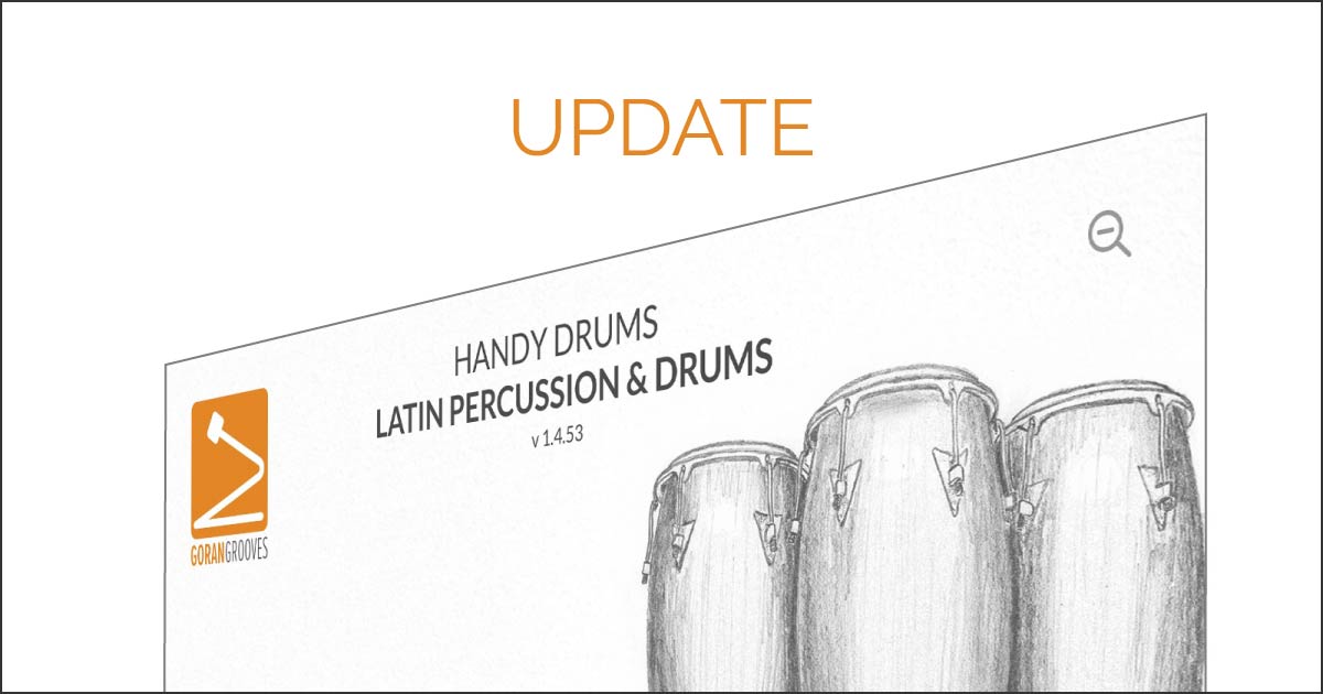 3D view of the Handy Drums Latin Percussion plugin GUI.